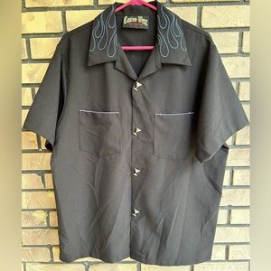 Vintage Men’s XL Rockabilly Casino Wear Top With Flames & Martini Buttons